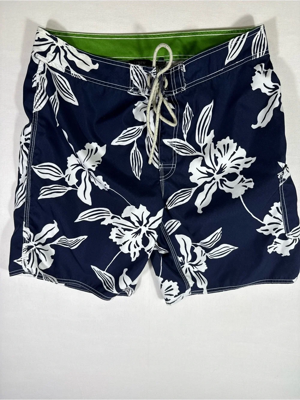 J. Crew Navy Floral Swim Shorts with Green Waistband